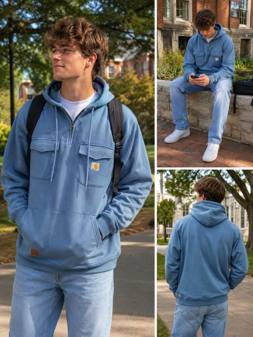 Carhartt Blue Quarter Zip Hoodie XL Heavyweight Pullover Sweatshirt